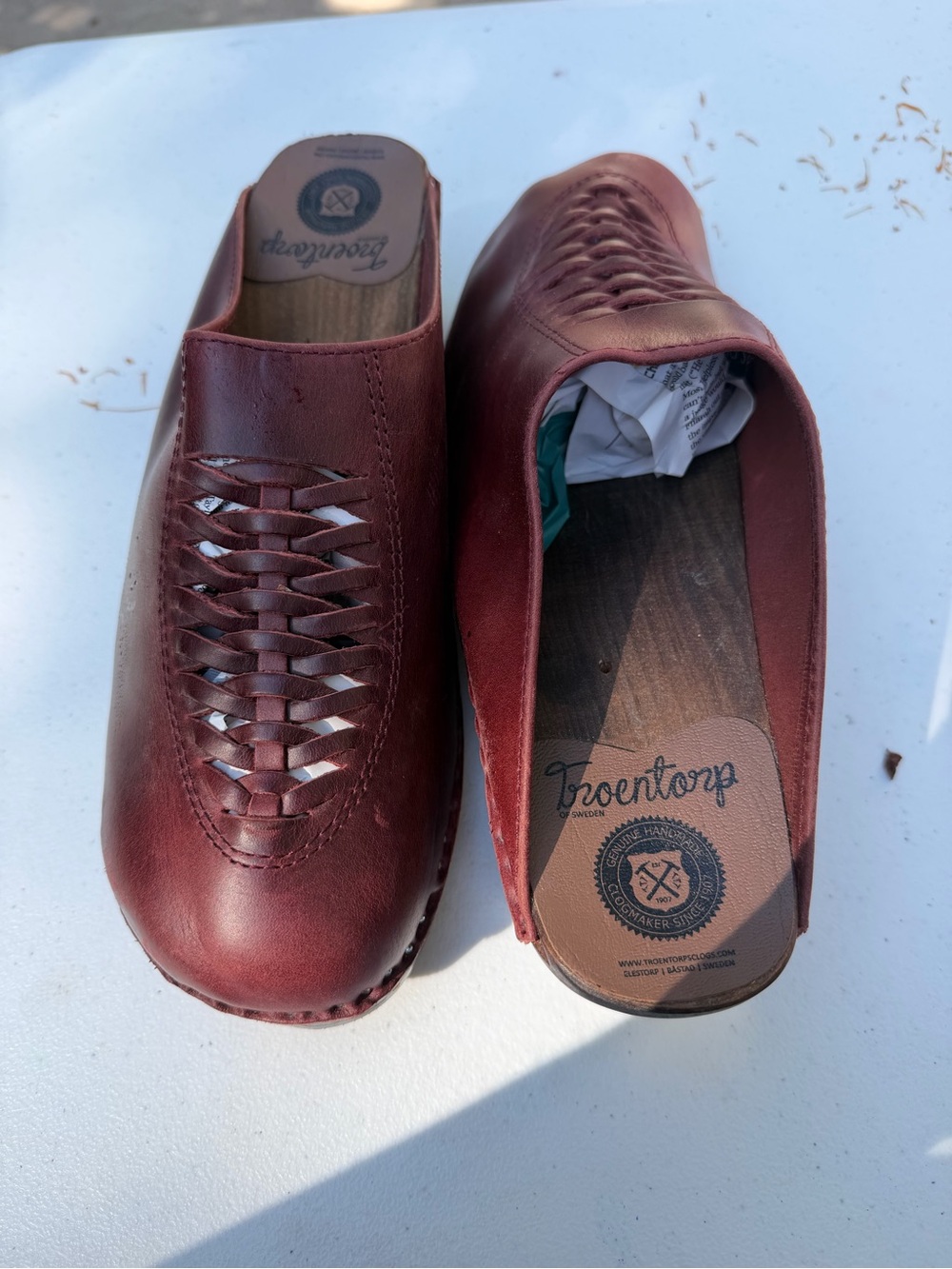 Troentorp Unisex Burgundy/Oxblood Leather Woven Clog Mule NWOT